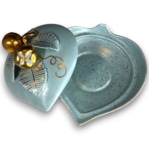 Vintage Vee Jackson Heart Dish w Lid MCM Green Gold Speckle Arizona